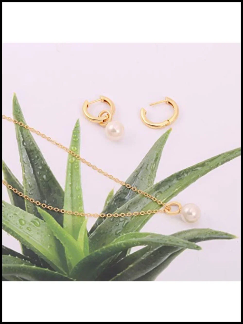 Gold Plated Huggie Hoop Earrings with Pearl Charms Drop Dangle for Women
